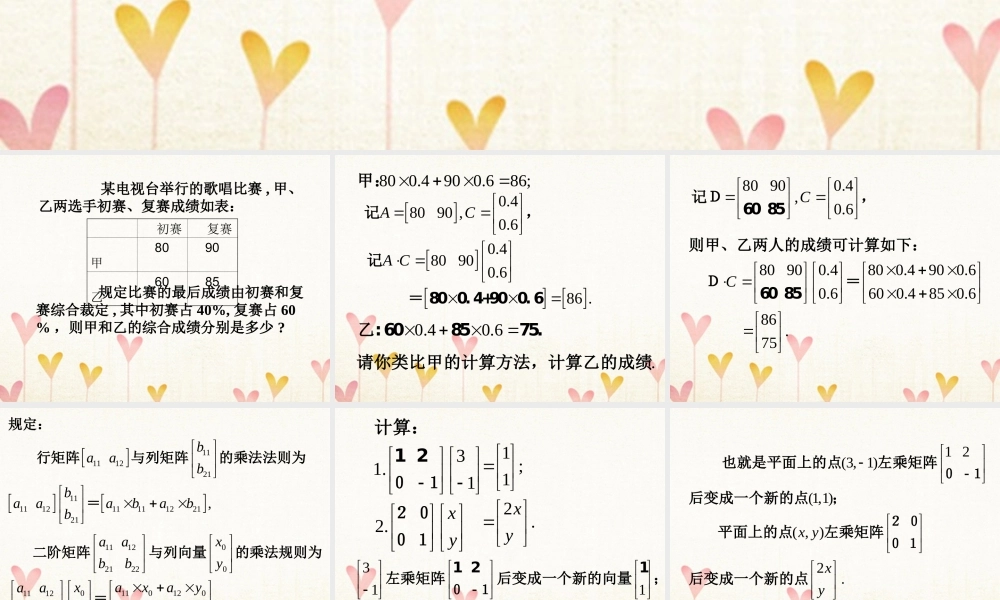 数学 第二讲 变换的复合与二阶矩阵的乘法 一  复合变换与二阶短阵的乘法 2.1.2 二阶矩阵与平面列向量的乘法课件 新人教A版选修4 2 课件