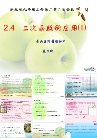 九年级数学二次函数的应用 课件 浙教版 课件