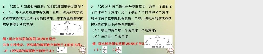 九年级数学上册 第二十五章 概率初步 第55课时 用列举法求概率(2)—有放回或相互独立型(小册子)课件 (新版)新人教版 课件