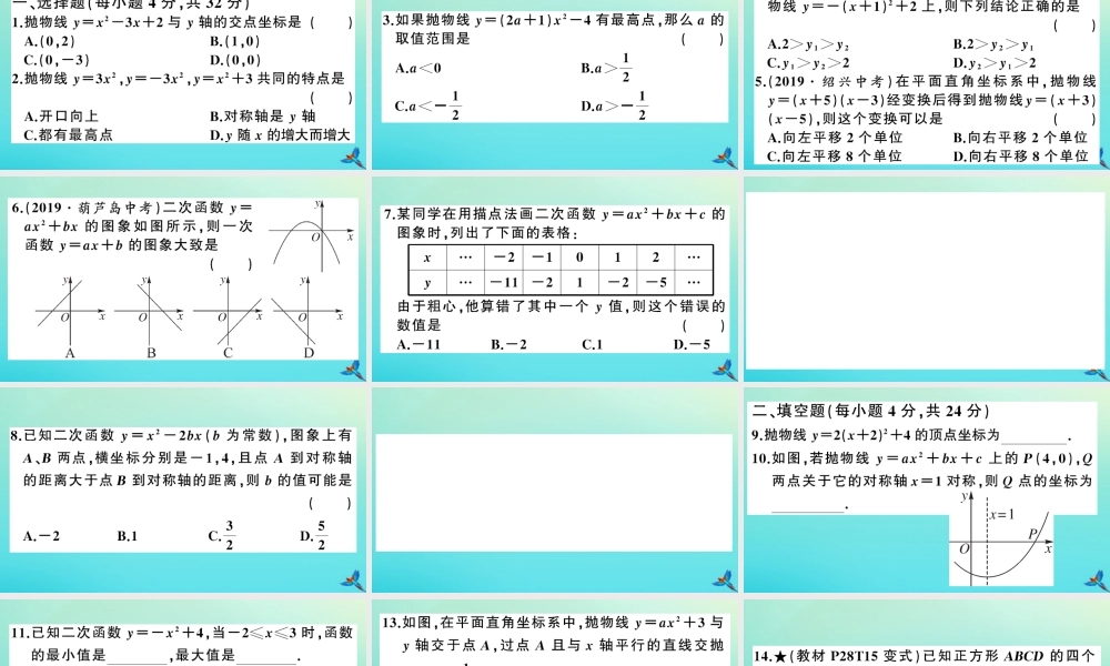 九年级数学上册 第21章 二次函数与反比例函数 综合滚动练习：二次函数的图象和性质作业课件 (新版)沪科版 课件