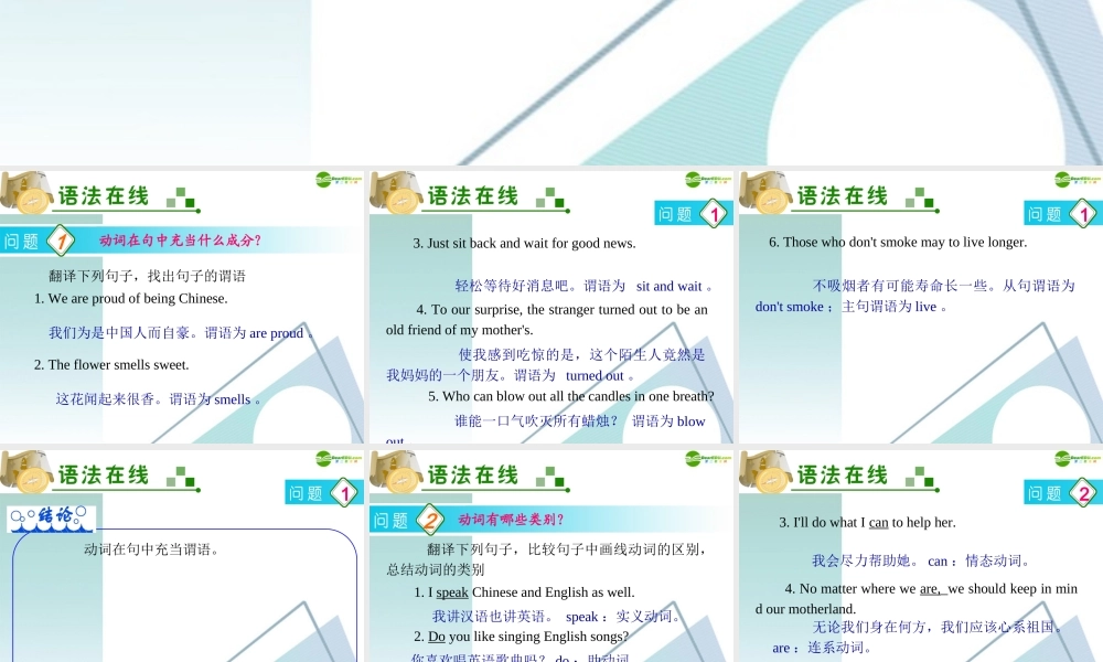 广东省高三英语 第7讲 动 词复习课件 新人教版 课件