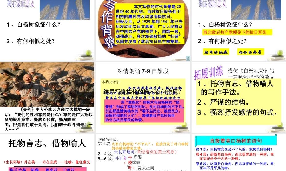 八年级语文下册 课堂教学资料第2课(白杨礼赞)课件 苏教版 课件