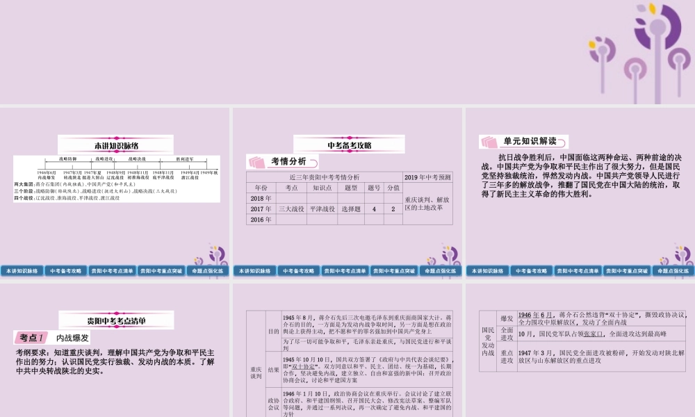 中考历史总复习 第一编 教材知识速查篇 模块一 中国近代史 第7讲 解放战争(精讲)课件