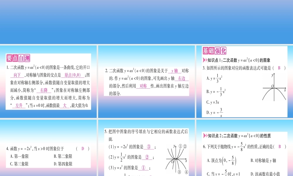 九年级数学下册 第1章 二次函数 12 二次函数的图象与性质 第2课时 yax2(a＜0)的图象与性质作业课件 (新版)湘教版 课件
