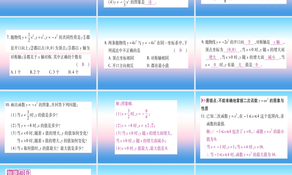 九年级数学下册 第1章 二次函数 12 二次函数的图象与性质 第2课时 yax2(a＜0)的图象与性质作业课件 (新版)湘教版 课件