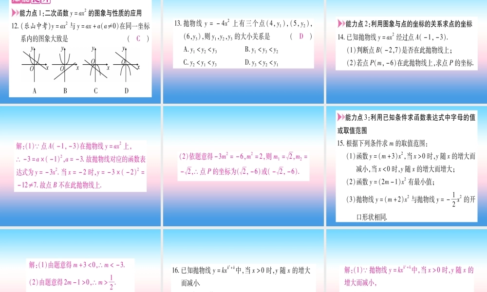 九年级数学下册 第1章 二次函数 12 二次函数的图象与性质 第2课时 yax2(a＜0)的图象与性质作业课件 (新版)湘教版 课件