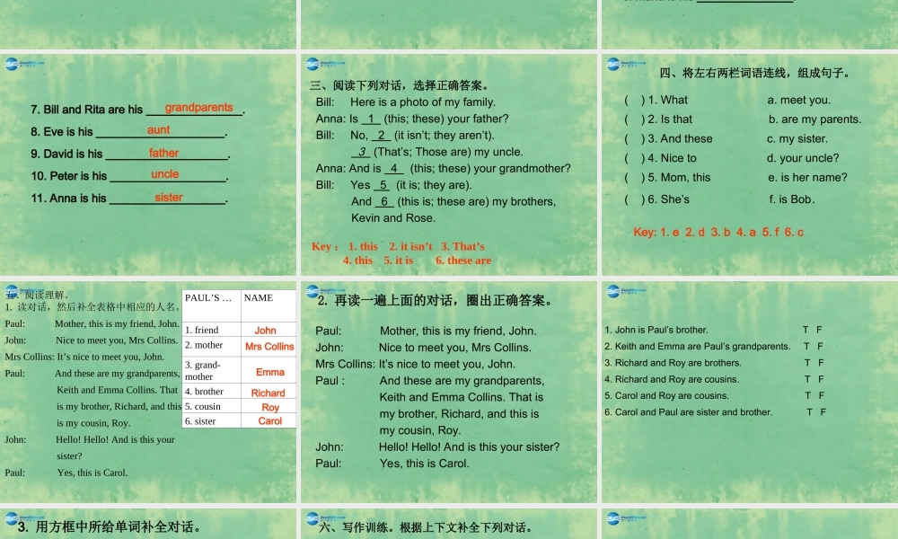 新疆生产建设兵团第五师八十六团一中七年级英语上册 Unit 3 This is my sister课件 (新版)人教新目标版 课件