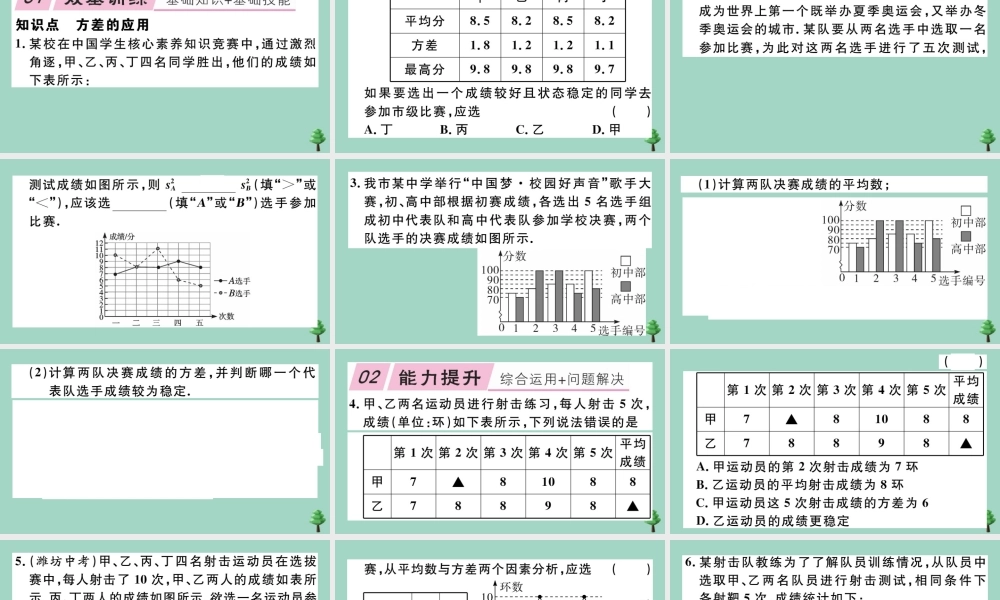 八年级数学上册 第六章(数据的分析)6.4 数据的离散程度 第2课时 方差的应用作业课件 (新版)北师大版 课件