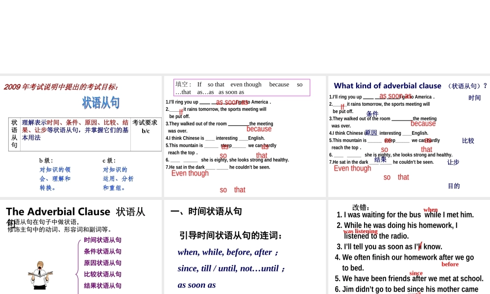 九年级英语学业考试状语从句复习课件