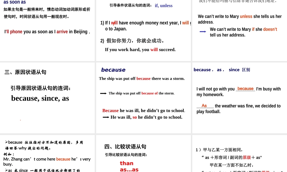 九年级英语学业考试状语从句复习课件