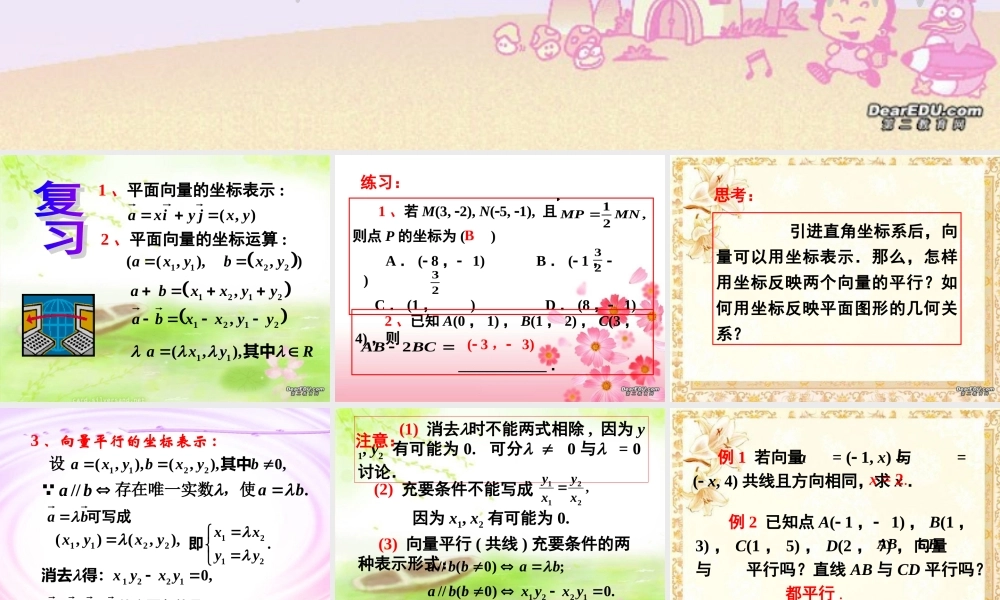 上学期北京市清华附中高一数学平面向量的坐标运算二 课件