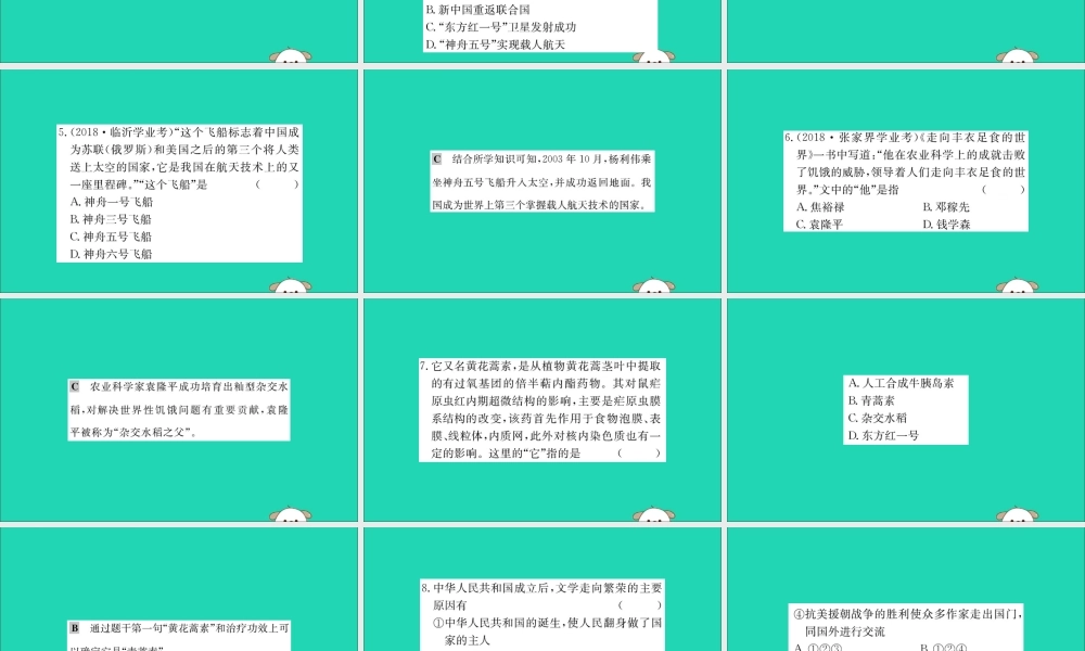 八年级历史下册 第六单元 科技文化与社会生活 6.18一课一练习题课件 (新版)新人教版 课件