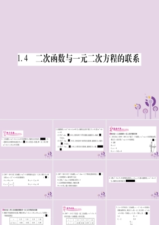 广西九年级数学下册 第1章 二次函数 1.4 二次函数与一元二次方程的联系作业课件 (新版)湘教版 课件