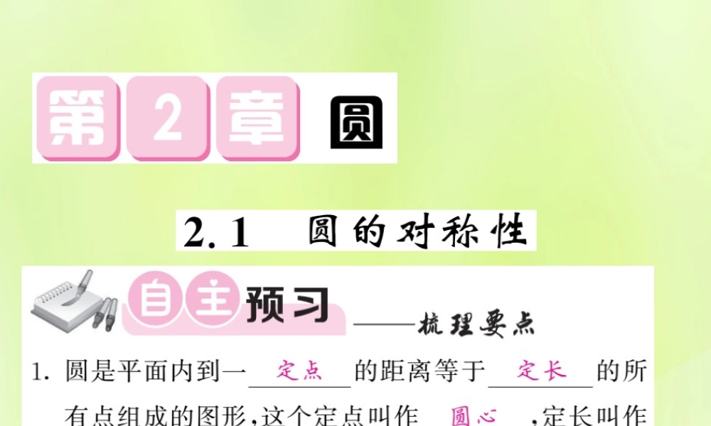 九年级数学下册 第2章 圆 21 圆的对称性习题课件 (新版)湘教版 课件