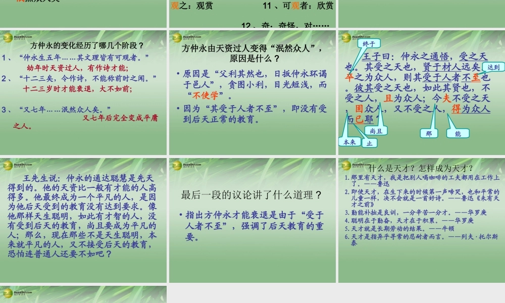 中学七年级语文下册(伤仲永)课件 新人教版 课件