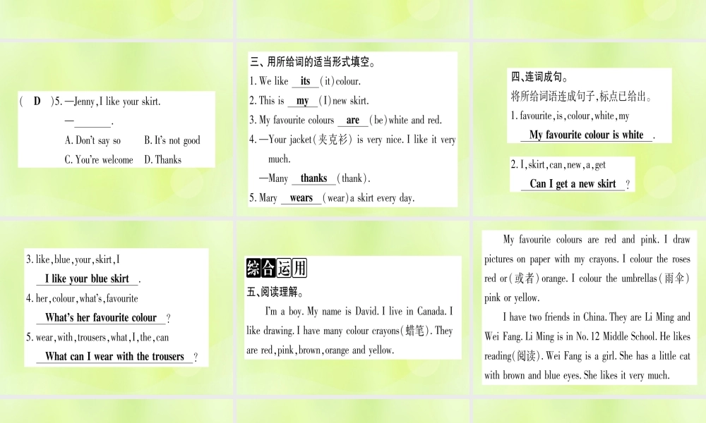 七年级英语上册 Unit 2 Colours and Clothes Lesson 7 Jenny s New Skirt课件 (新版)冀教版 课件