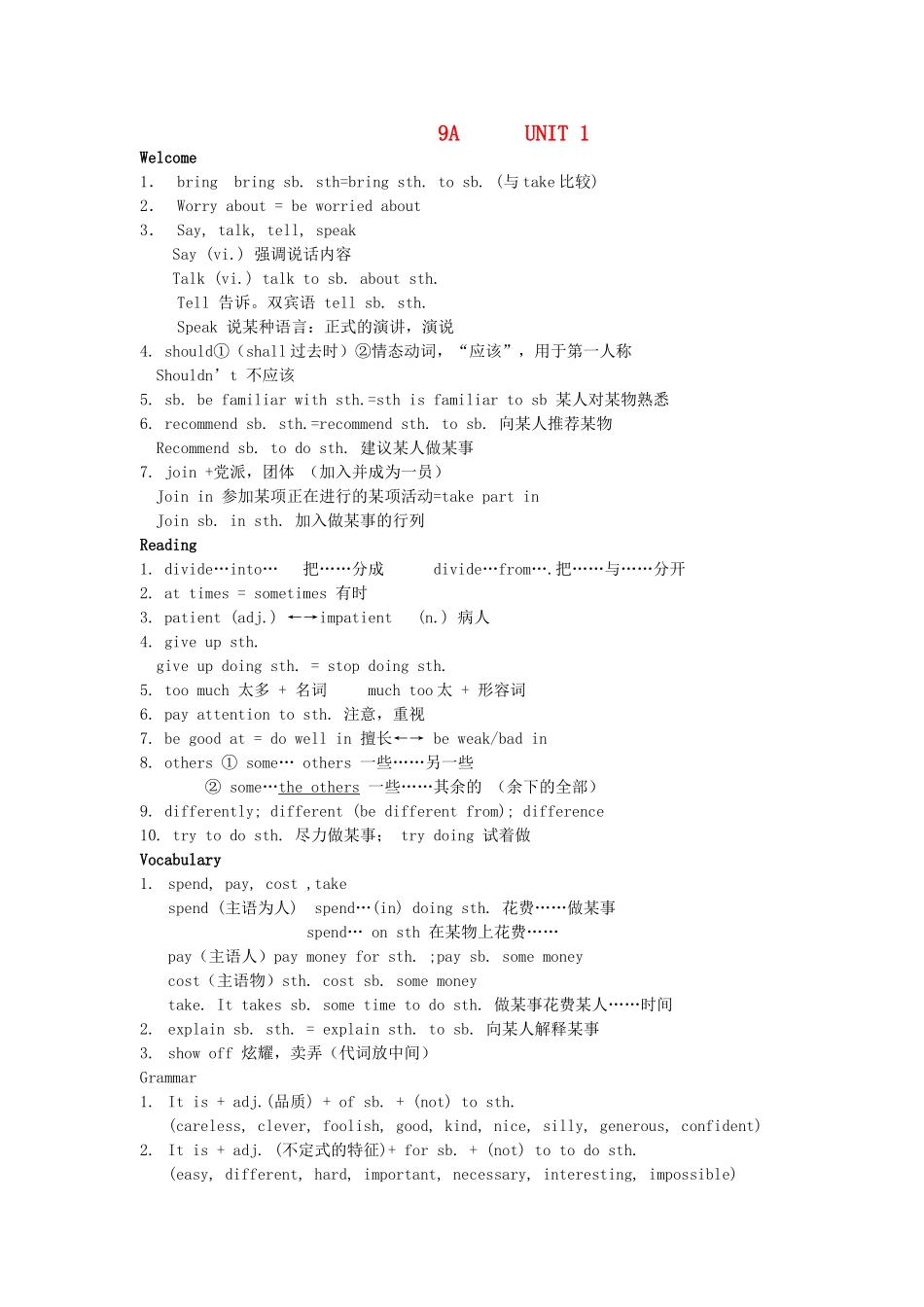 九年级英语上册 复习要点教学课件 牛津版 课件_第1页