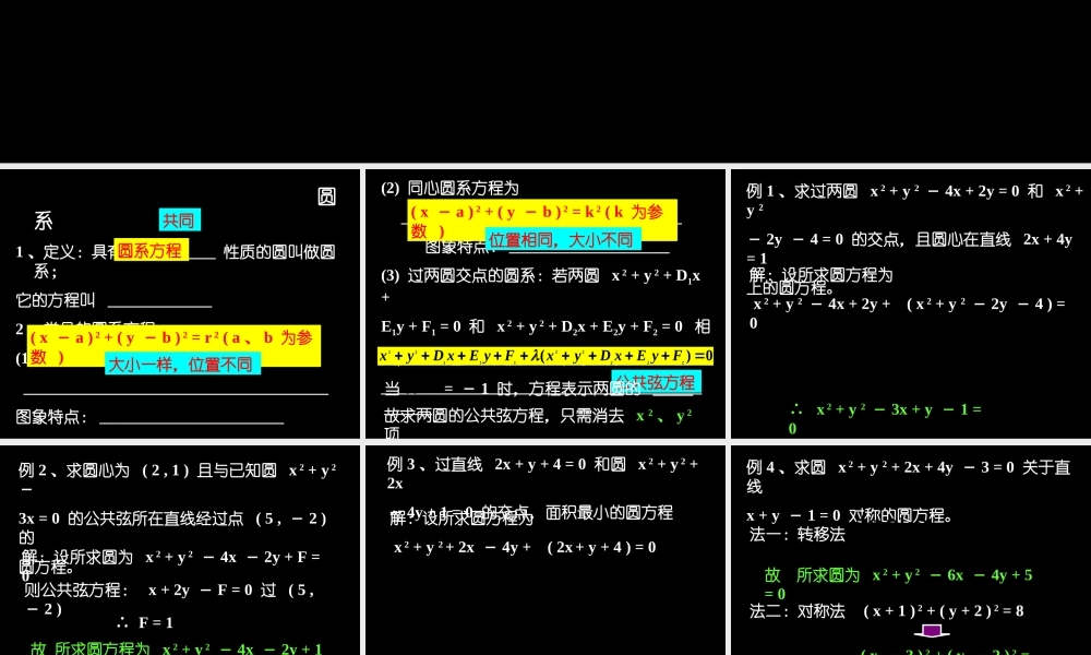 圆系方程 高三数学复习圆系方程及教案 高三数学复习圆系方程及教案