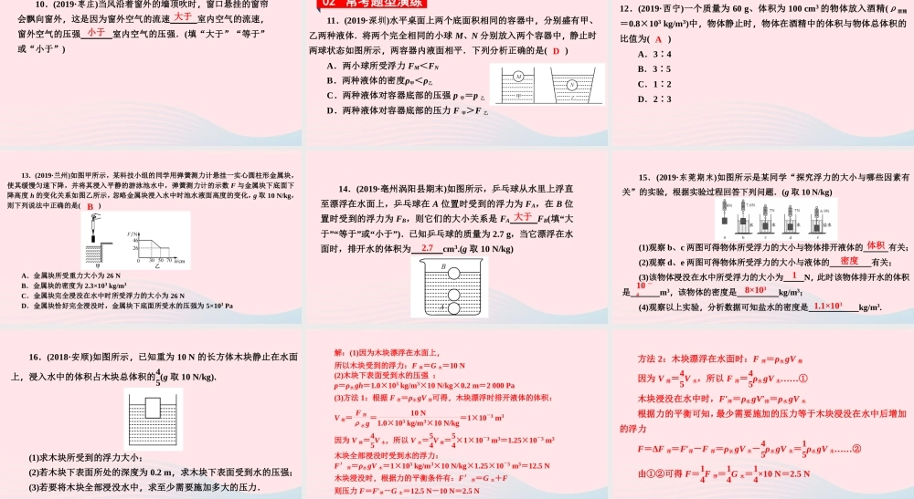 八年级物理下册 第九章 浮力与升力章末复习课件 (新版)粤教沪版 课件