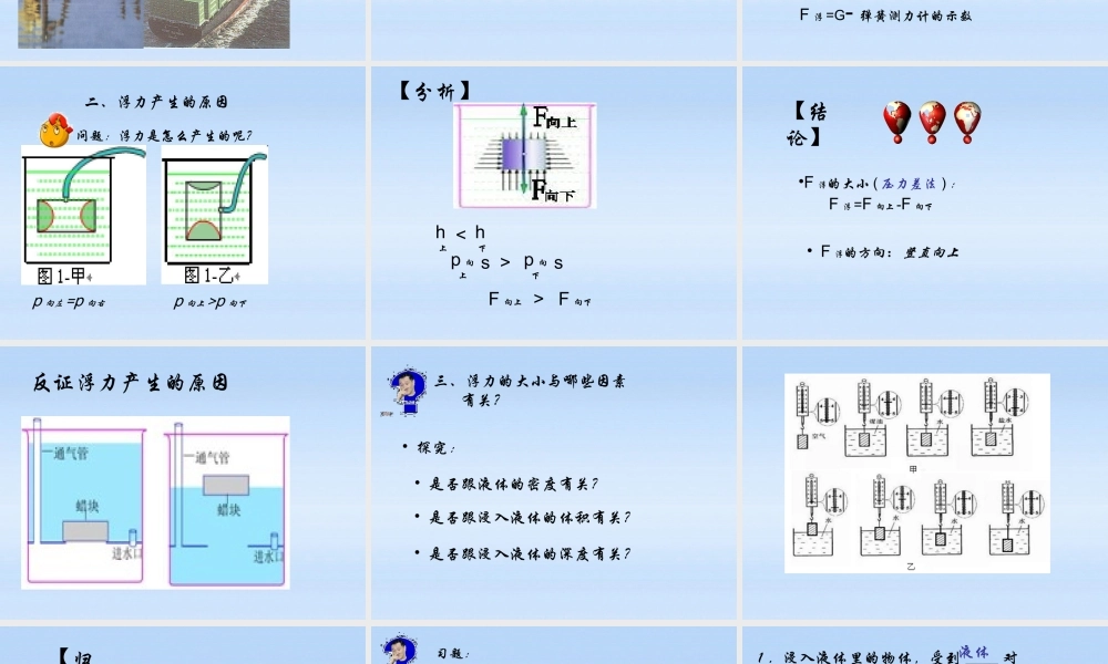 八年级物理下册 9.1认识浮力课件 粤教沪版 课件