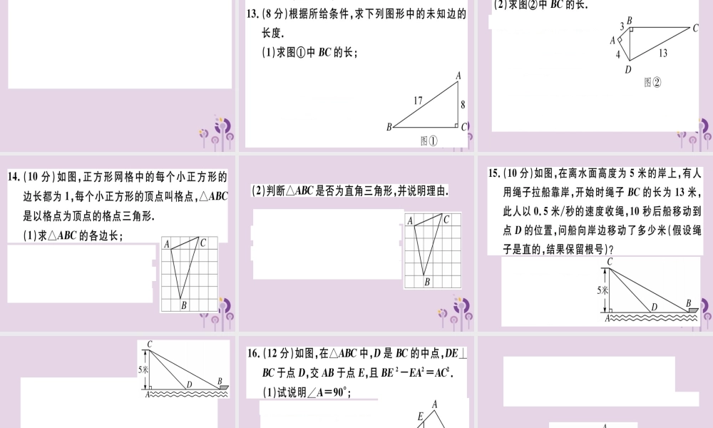 八年级数学下册 阶段综合训练二 勾股定理(测试范围 第十七章)习题课件 (新版)新人教版 课件