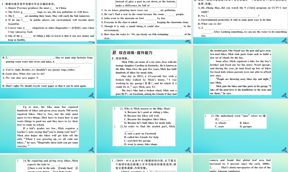 九年级英语全册 Unit 13 We re trying to save the earth(第1课时)习题课件 (新版)人教新目标版 课件