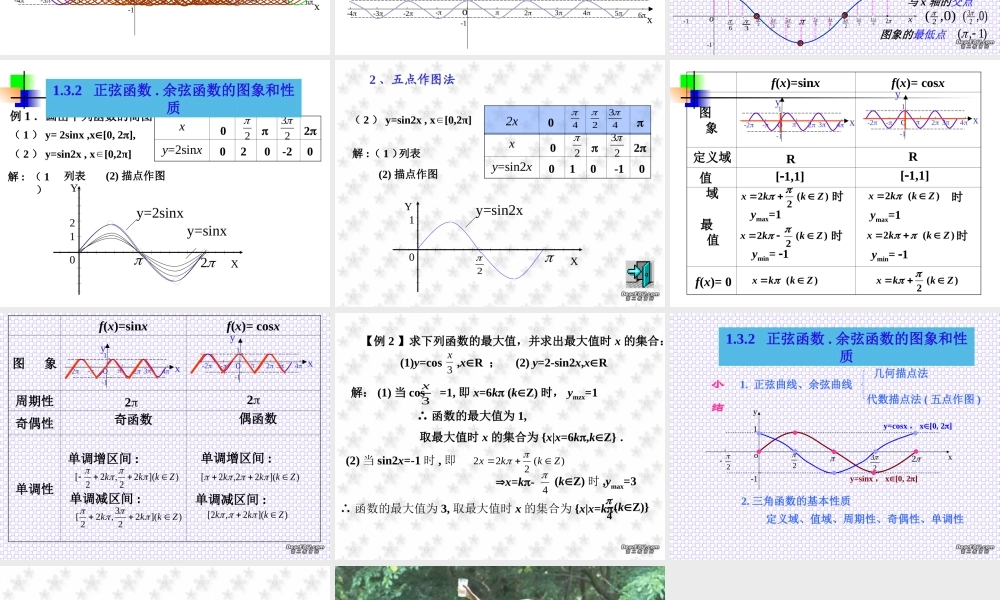 新课标 苏教版高一数学正弦函数 余弦函数的图象和性质 课件