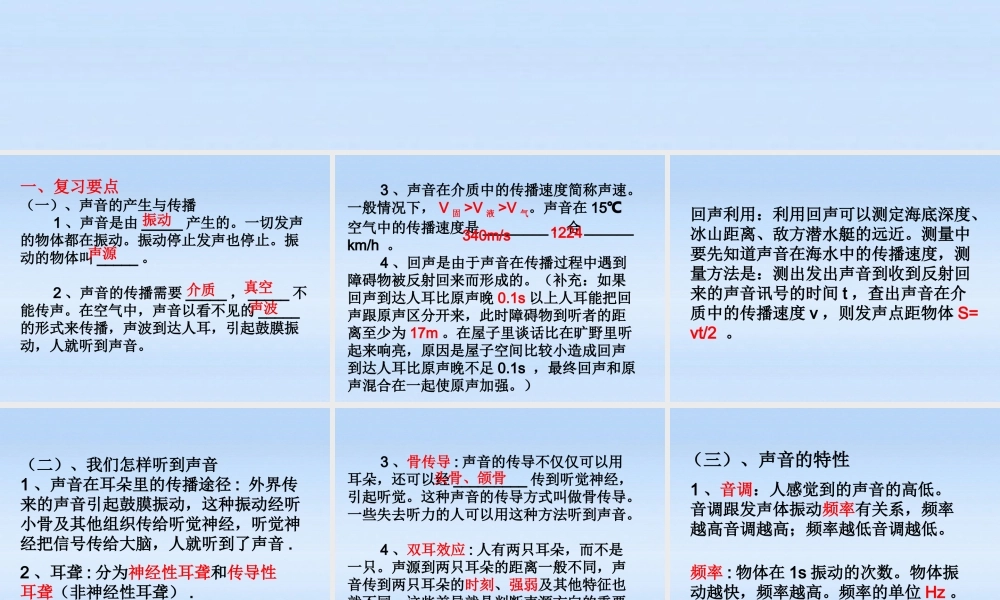 八年级物理上册 (声现象)总复习课件 人教新课标版 课件