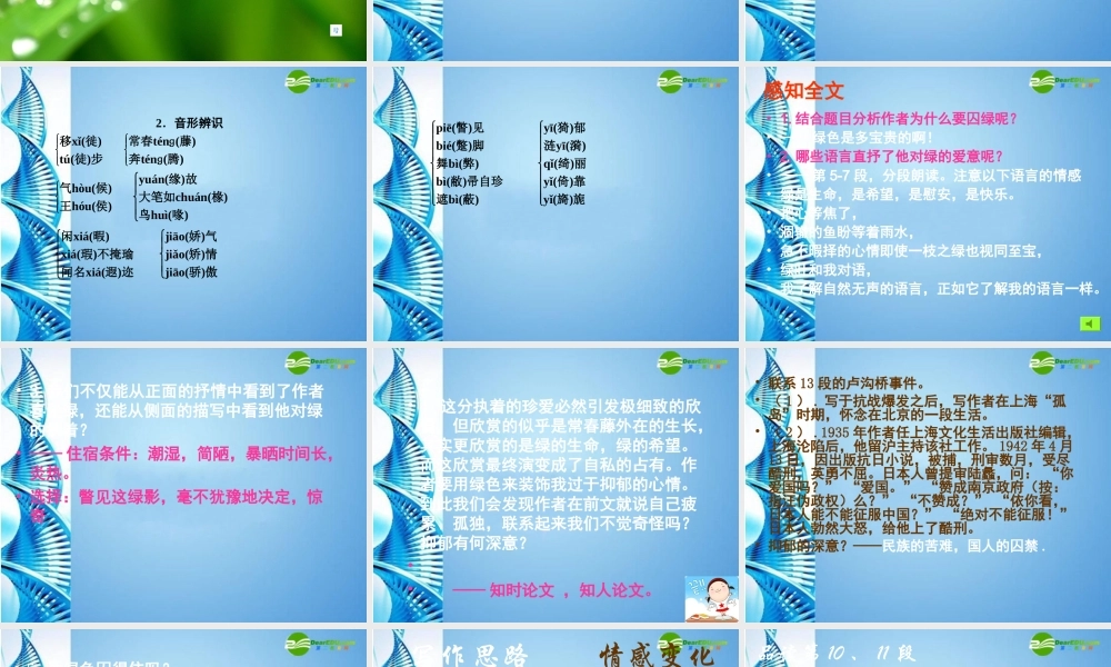 九年级语文上册 第六单元(囚绿记)课件 苏教版 课件