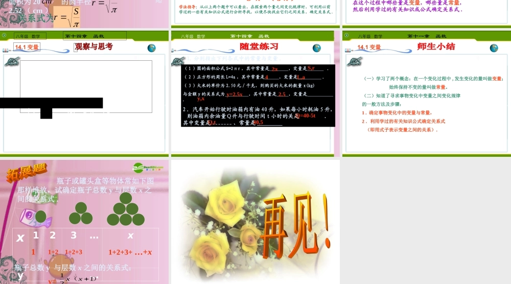 八年级数学上册 14.1.1变量课件 人教新课标版 课件
