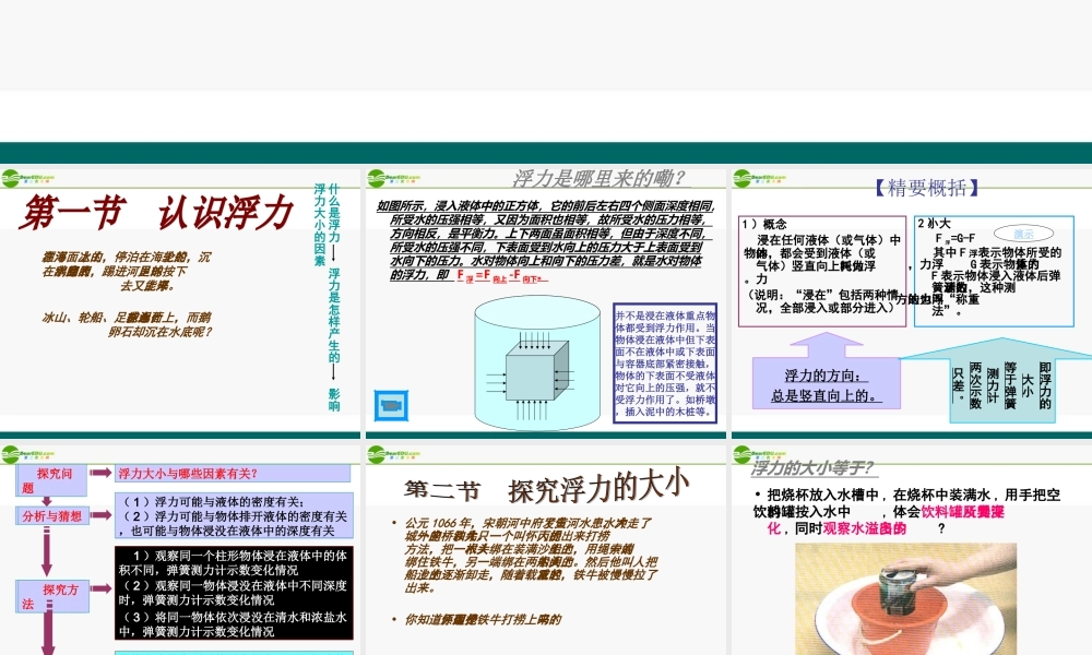 八年级物理 浮力与升力单元复习课件 沪粤版 课件