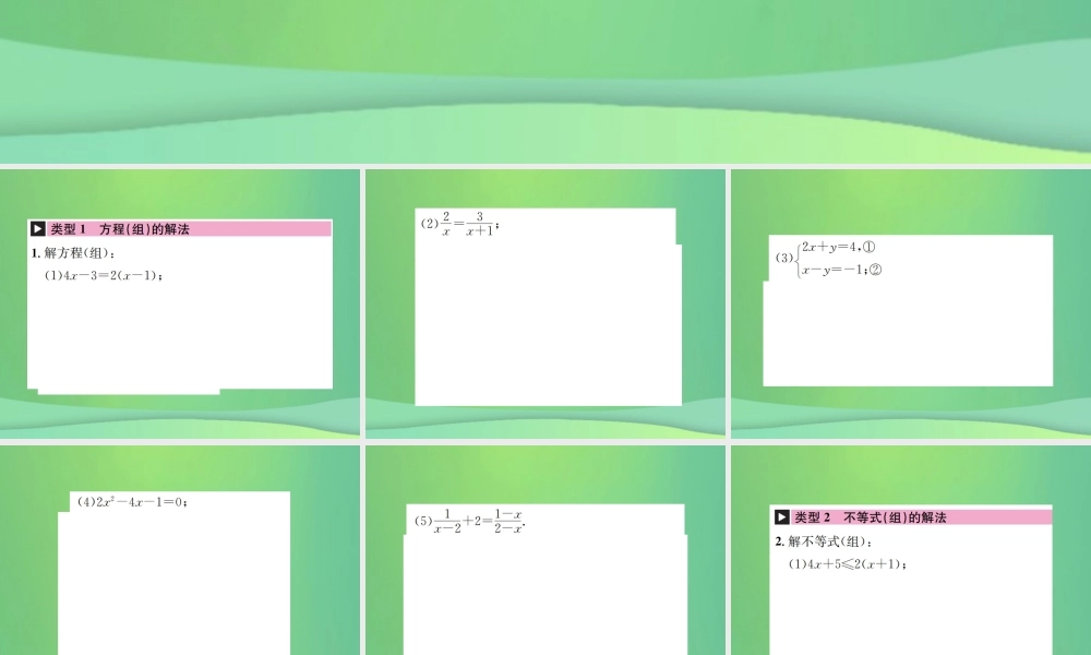 中考数学复习 第二单元 方程与不等式 滚动小专题(二)方程、不等式的解法课件