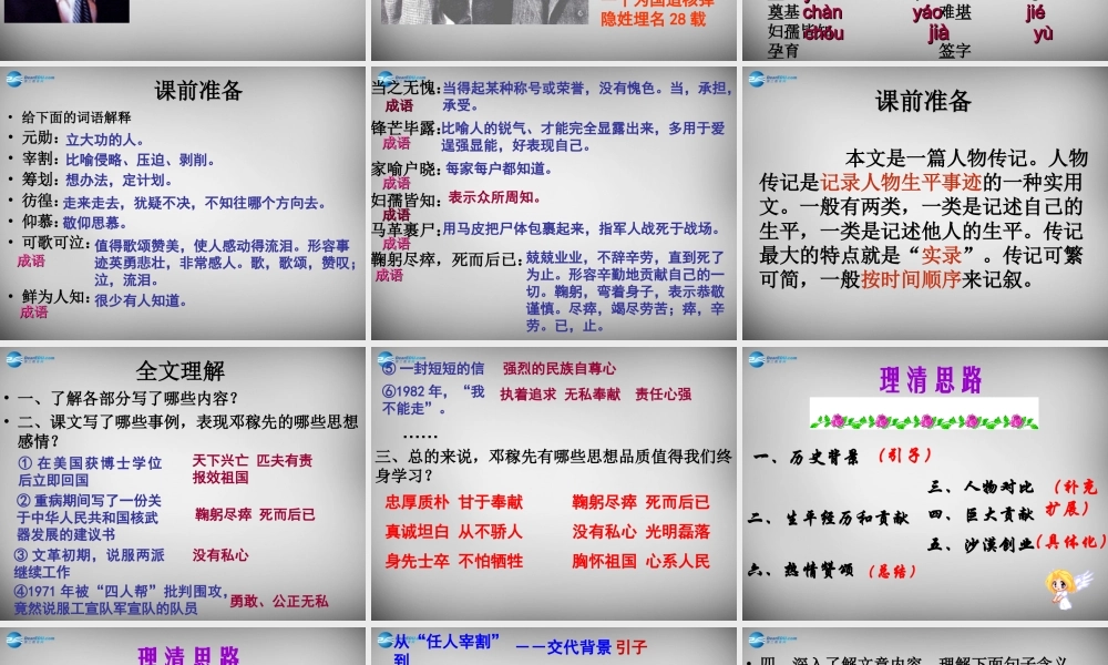 中学七年级语文下册(第11课 邓稼先)课件 新人教版 课件