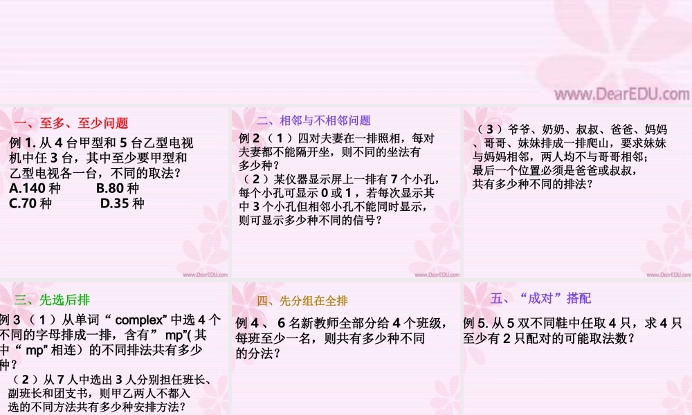 排列组合的综合应用 高二数学排列组合二项式定理概率课件集三 人教版 高二数学排列组合二项式定理概率课件集三 人教版