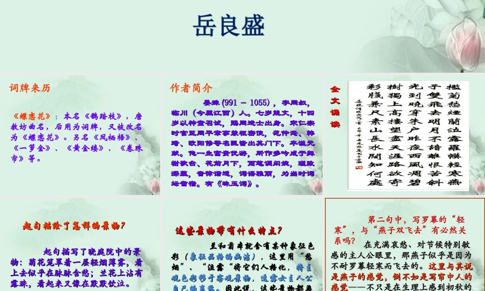 山东省冠县一中高一语文 蝶恋花课件 新人教版 课件