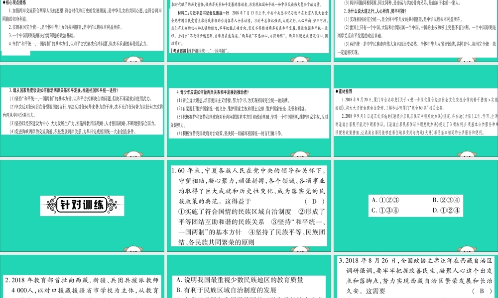 宁夏中考道德与法治考点复习 第三篇 热点透视 天下纵横 专题四 民族团结与祖国统一课件