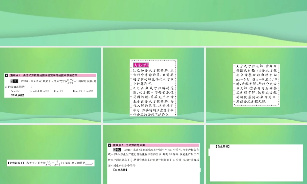 中考数学复习 第二单元 方程与不等式 第7讲 分式方程课件