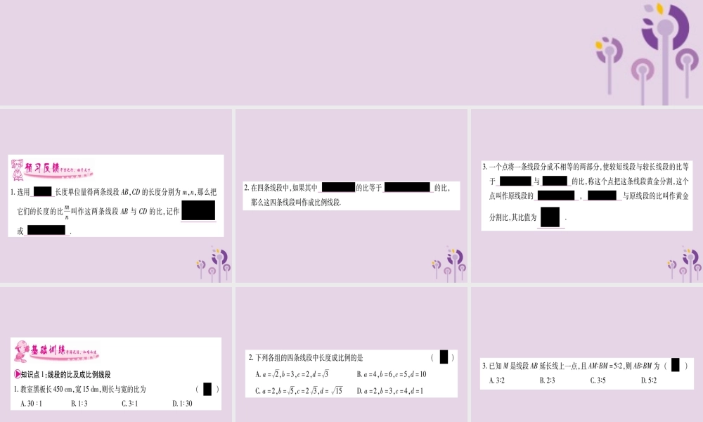九年级数学上册 第3章 图形的相似 31 比例线段 312 成比例线段作业课件 (新版)湘教版 课件