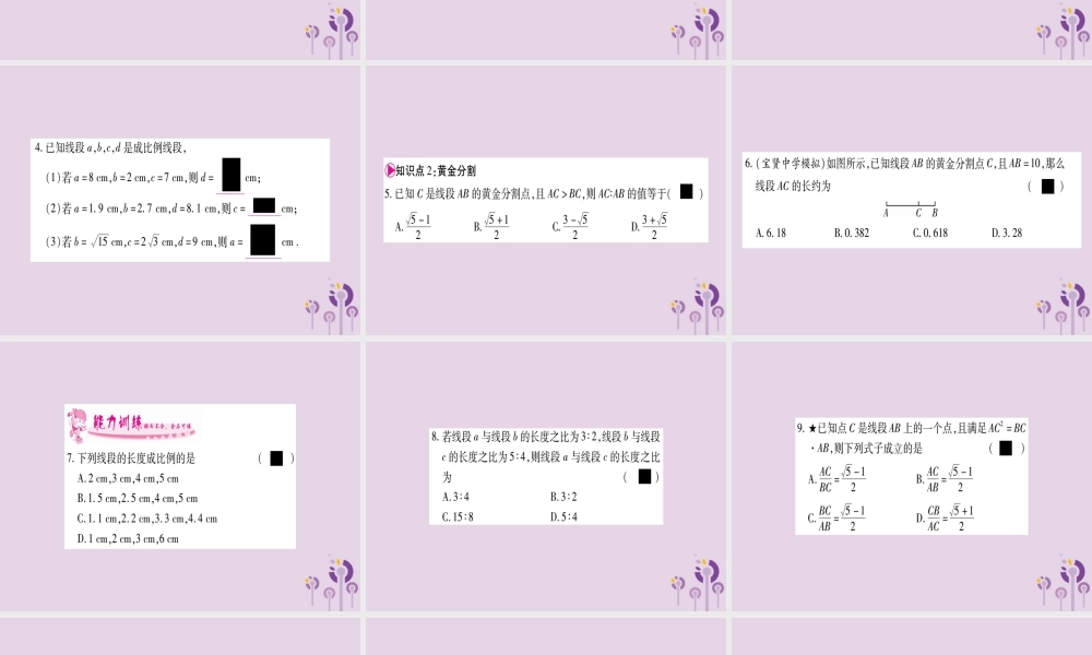 九年级数学上册 第3章 图形的相似 31 比例线段 312 成比例线段作业课件 (新版)湘教版 课件