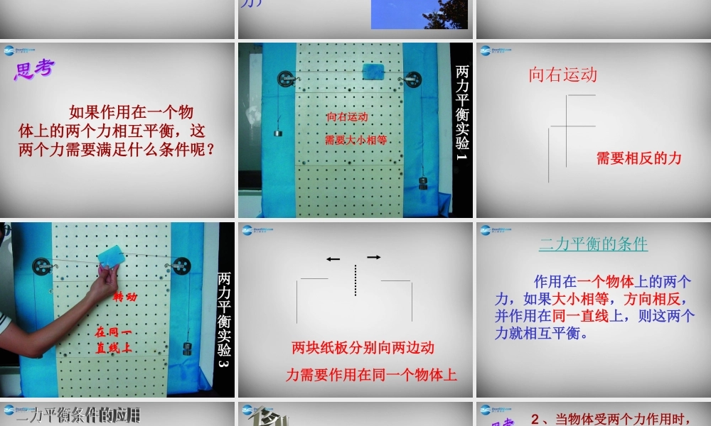 八年级物理下册(第八章 第二节(力的平衡)二力平衡的条件)课件 (新版)教科版 课件