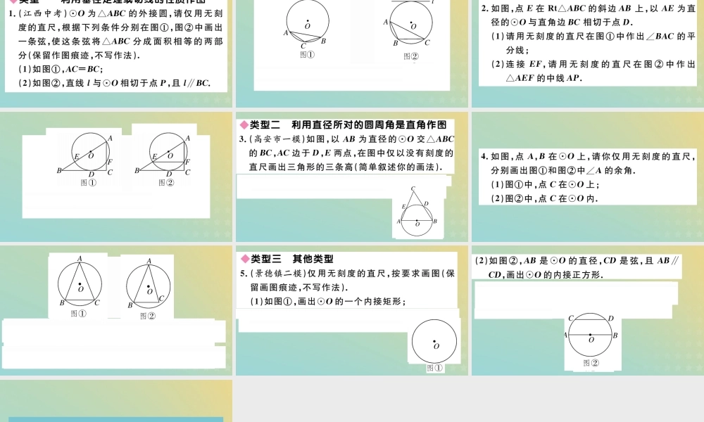 九年级数学下册 特色题型专题 圆中利用无刻度直尺作图习题讲评课件 (新版)北师大版 课件