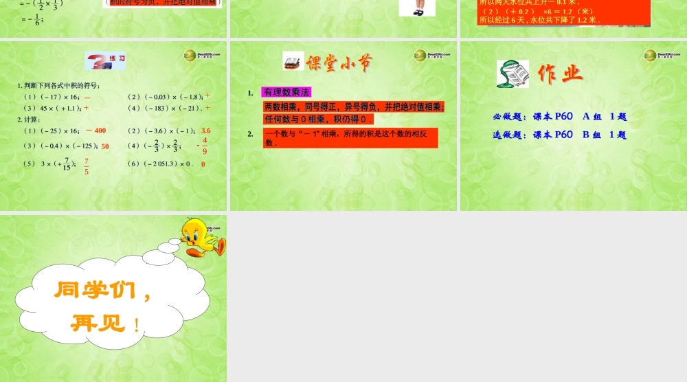 中学七年级数学上册 3.2 有理数的乘法与除法课件(1) 青岛版 课件