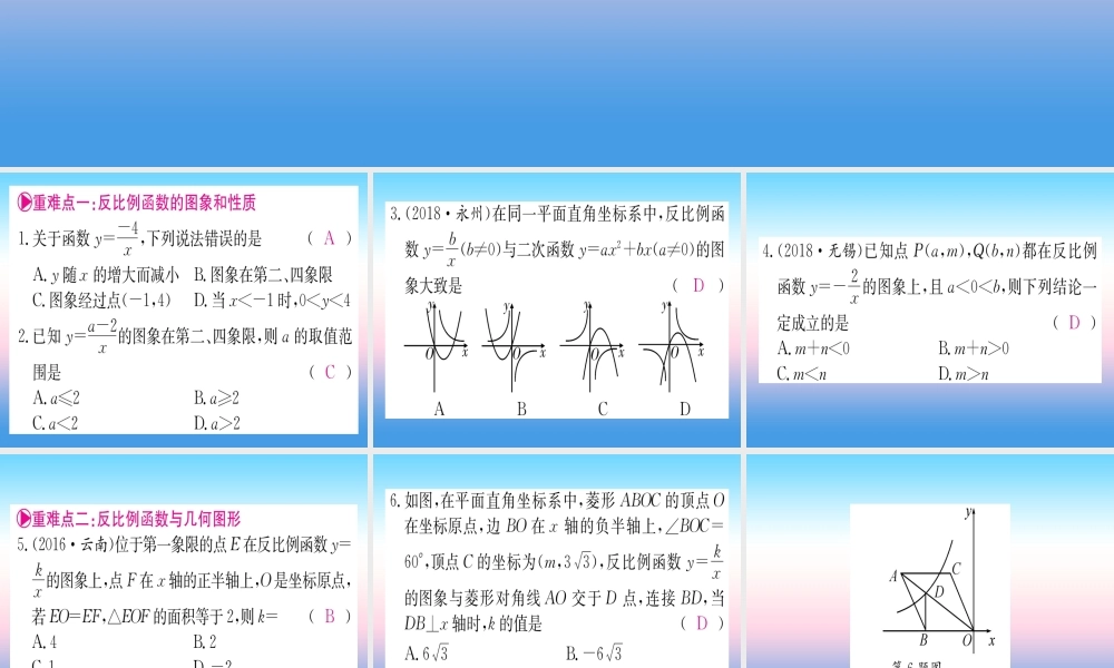 九年级数学下册 第26章 反比例函数重难点突破课堂导练课件(含中考真题)(新版)新人教版 课件