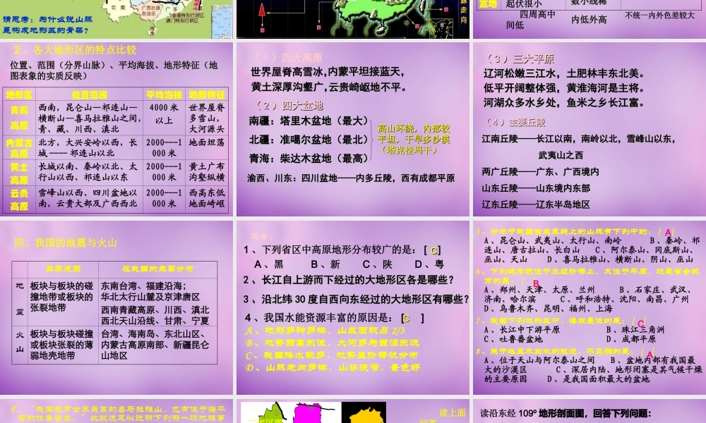 八年级地理上册(2.1 中国的地形)课件 湘教版 课件