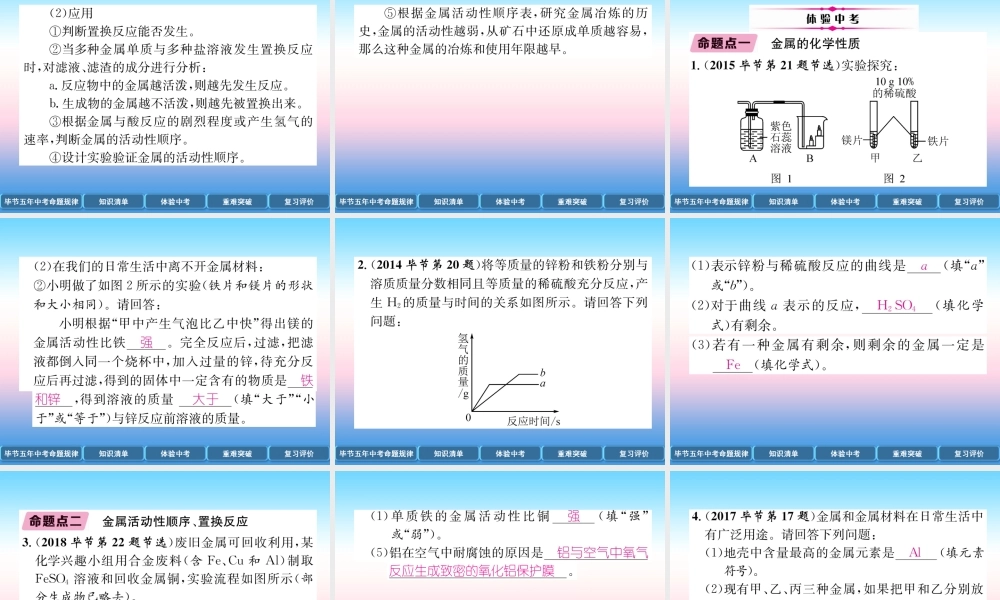 中考化学总复习 第1编 教材知识梳理篇 第8单元 金属和金属材料 第1讲 金属的化学性质(精讲)课件