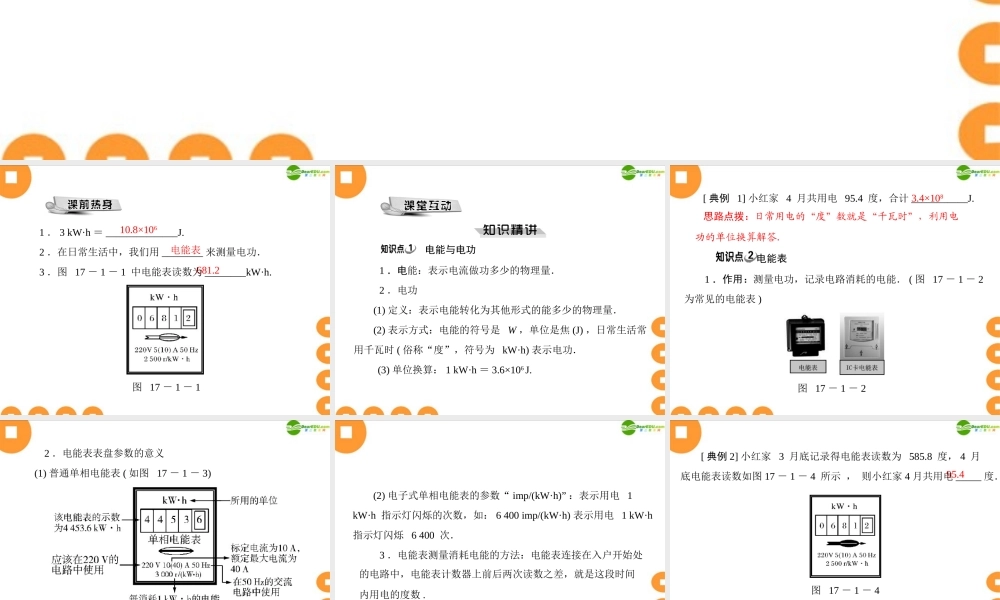 九年级物理  第十七章 171　电能与电功 配套课件 粤教沪版 课件