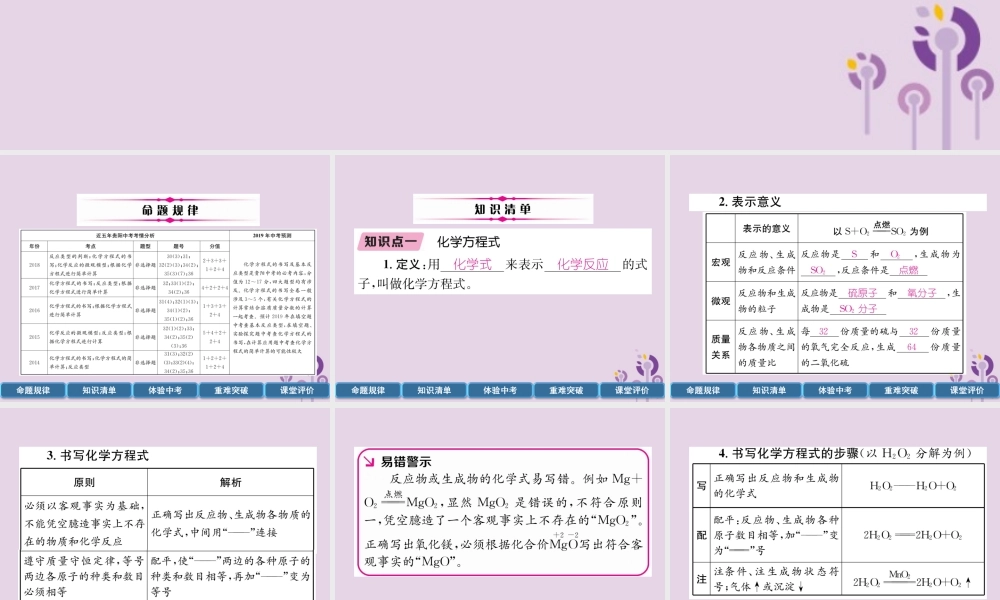 中考化学总复习 第1编 主题复习 模块3 物质的化学变化 课时13 基本反应类型及化学方程式(精讲)课件