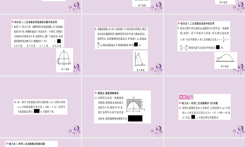 九年级数学上册 第二十二章 二次函数 223 实际问题与二次函数 第3课时 实际问题与抛物线类型作业课件 (新版)新人教版 课件