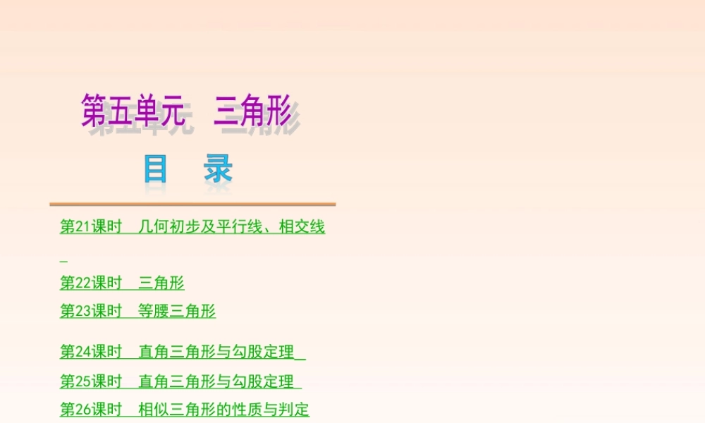 中考数学(第五单元 三角形)(21-29课时单课考点聚焦热考精讲预测探究) 课件