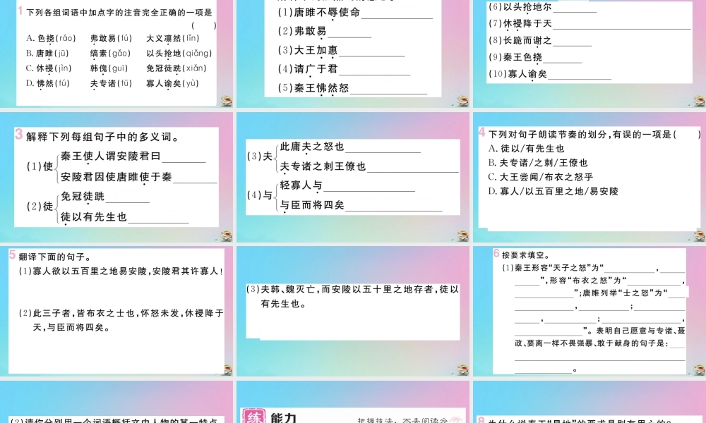 九年级语文下册 第三单元 10 唐雎不辱使命作业课件 新人教版 课件